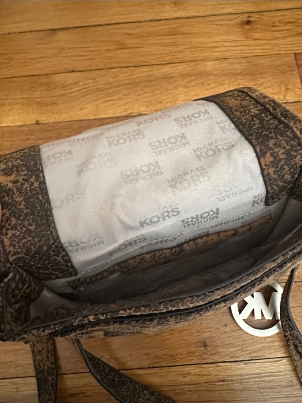 Michael Kors Pink and Black Distressed Leather Crossbody Bag